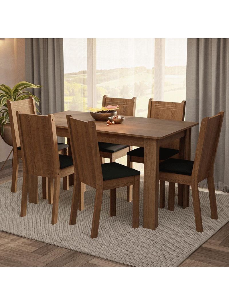 Conjunto Sala De Jantar Mesa Tampo De Madeira 6 Cadeiras Rustic Preto Analu Madesa