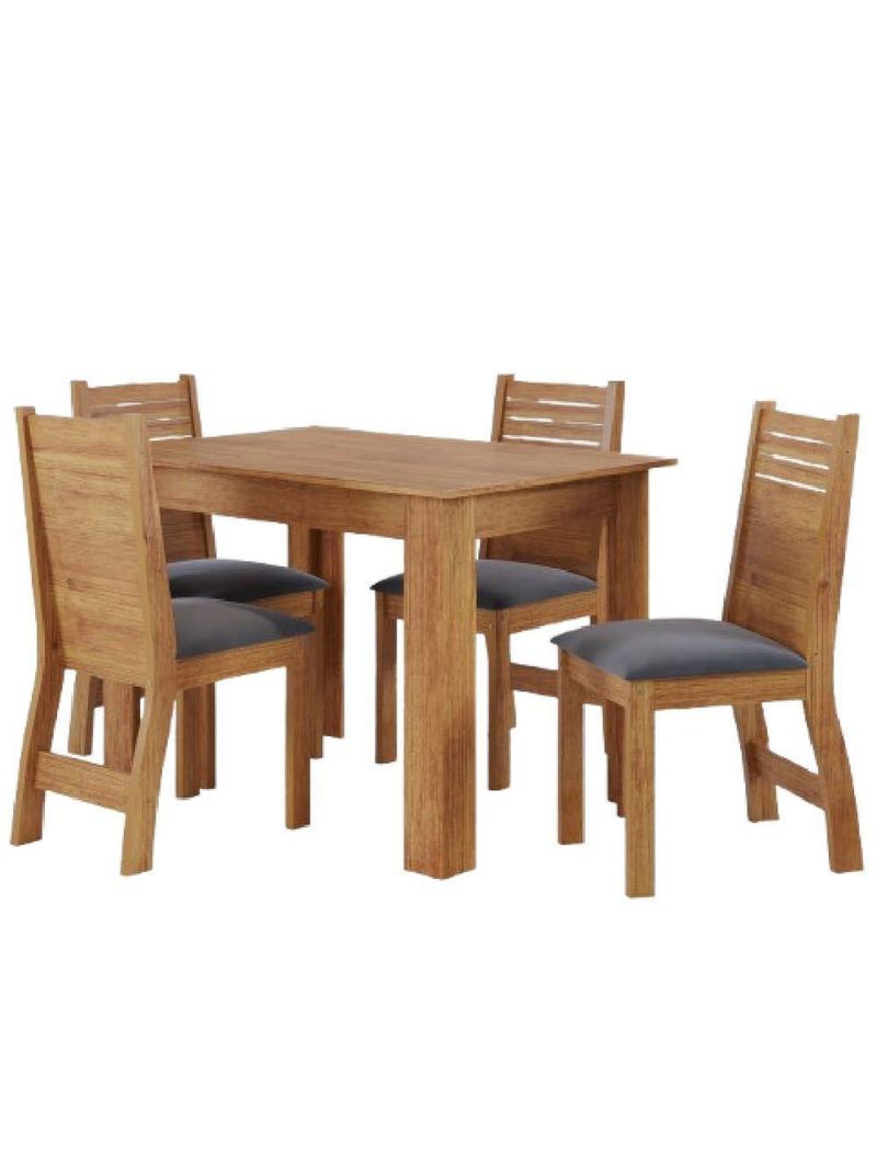 Conjunto De Mesa Sala De Jantar Place 1,10m 4 Cadeiras Veludo Viero Madeirado / Cinza