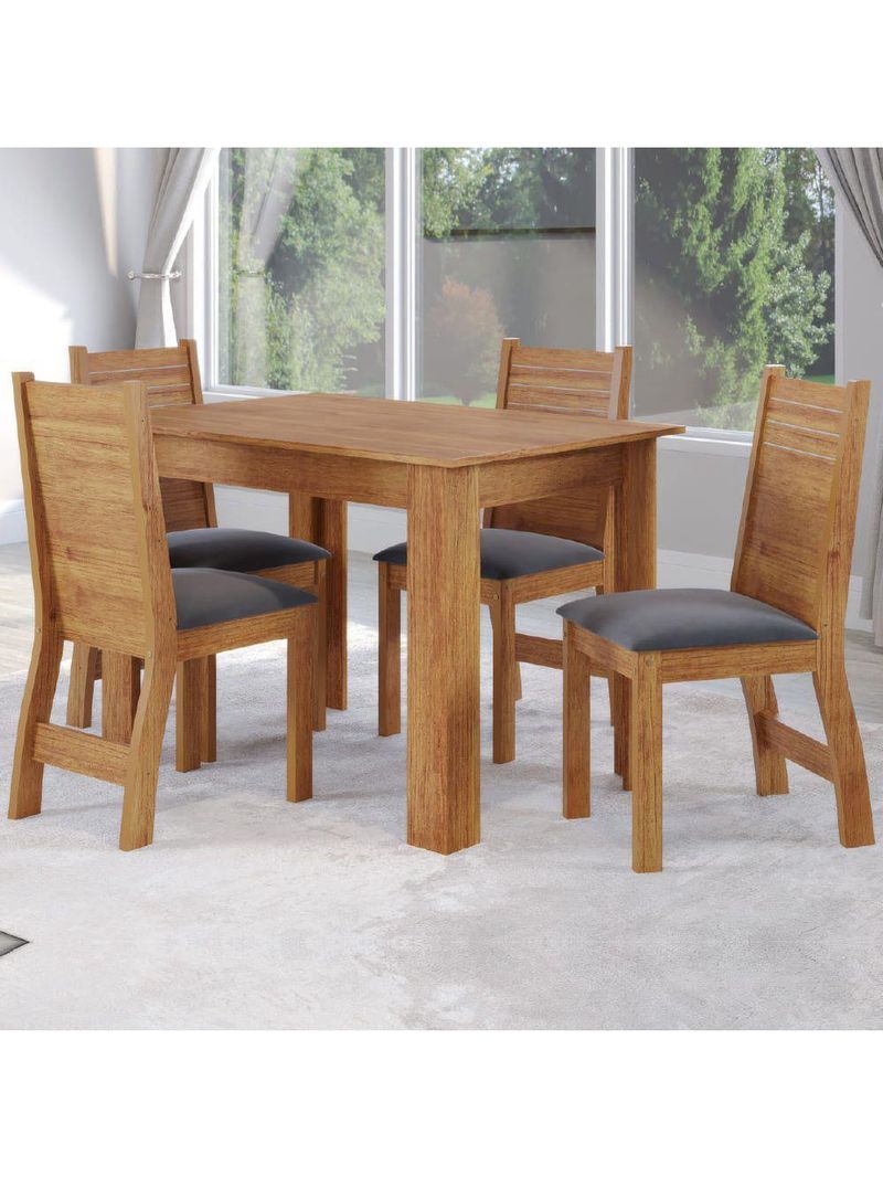Conjunto De Mesa Sala De Jantar Place 1,10m 4 Cadeiras Veludo Viero Madeirado / Cinza