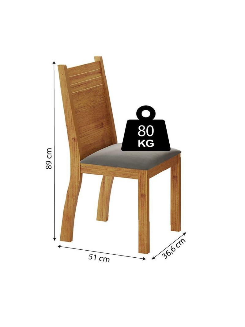 Conjunto De Mesa Sala De Jantar Place 1,10m 4 Cadeiras Veludo Viero Madeirado / Cinza