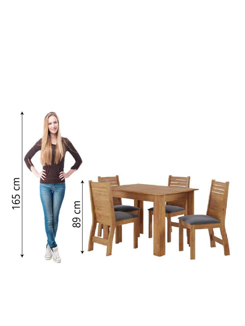 Conjunto De Mesa Sala De Jantar Place 1,10m 4 Cadeiras Veludo Viero Madeirado / Cinza