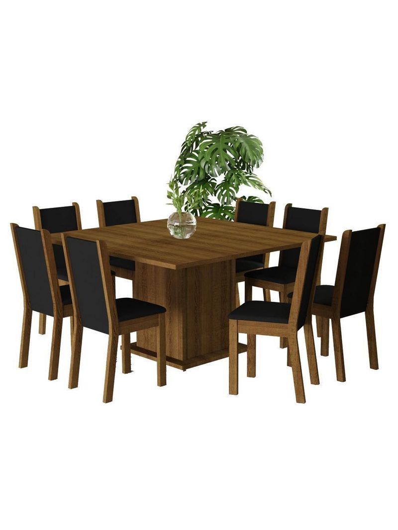 Conjunto Sala de Jantar Mesa Tampo de Madeira com 8 Cadeiras Marisa Madesa – Rustic/Preto