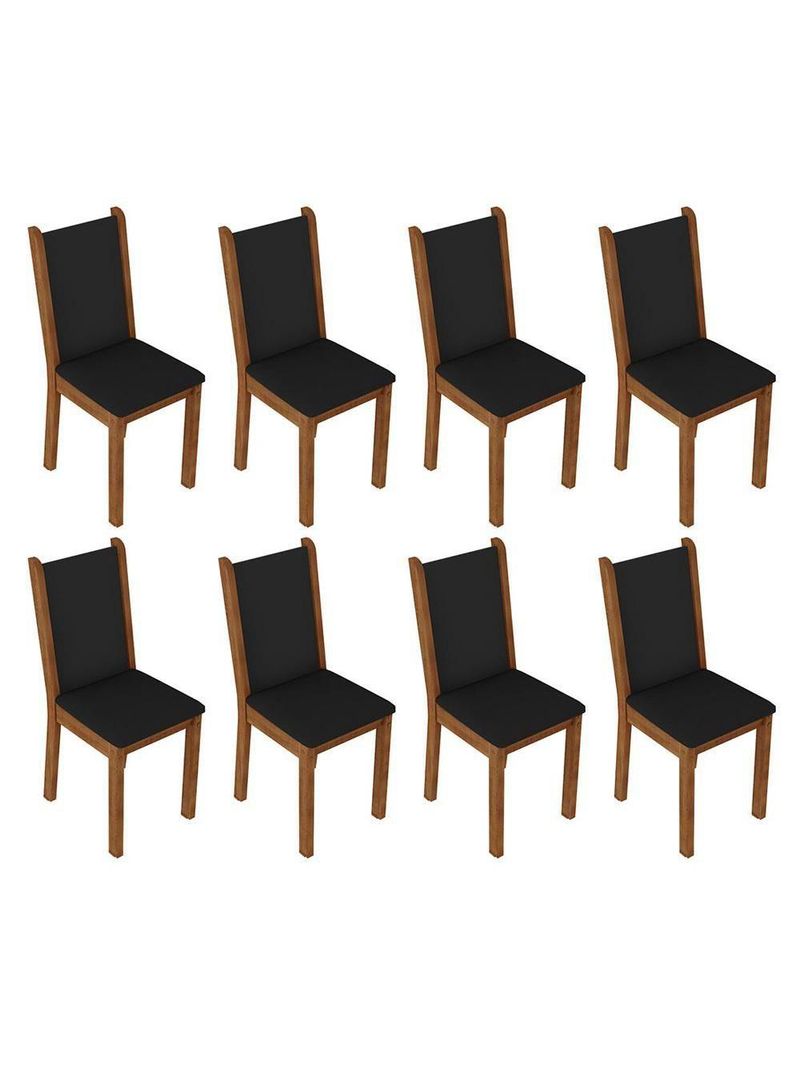 Conjunto Sala de Jantar Mesa Tampo de Madeira com 8 Cadeiras Marisa Madesa – Rustic/Preto