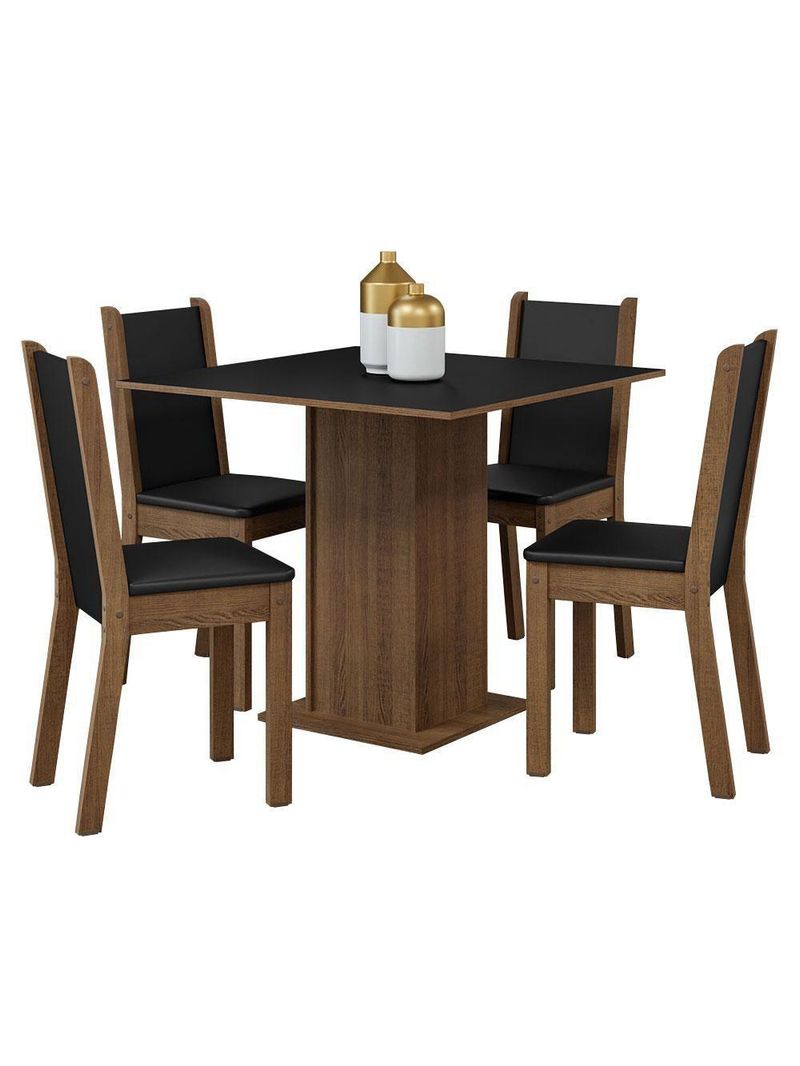 Conjunto Sala de Jantar Mesa com 4 Cadeiras Rustic/Preto – Briana Madesa