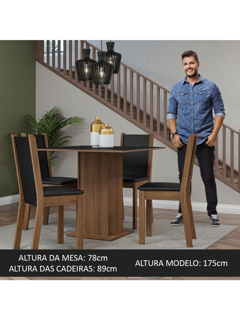 Conjunto Sala de Jantar Mesa com 4 Cadeiras Rustic/Preto – Briana Madesa