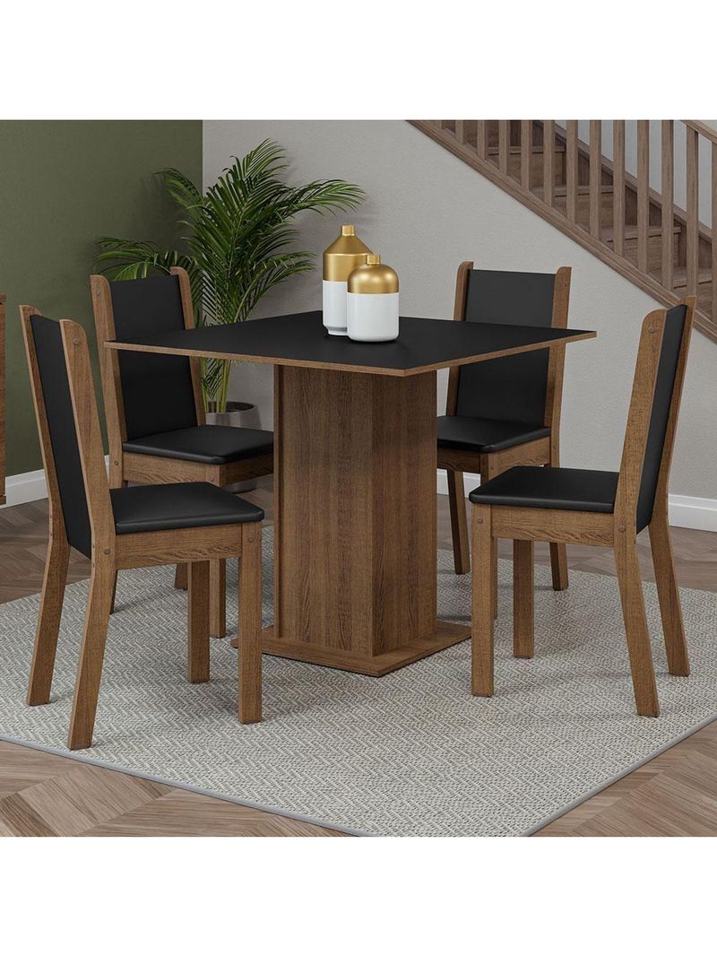 Conjunto Sala de Jantar Mesa com 4 Cadeiras Rustic/Preto – Briana Madesa