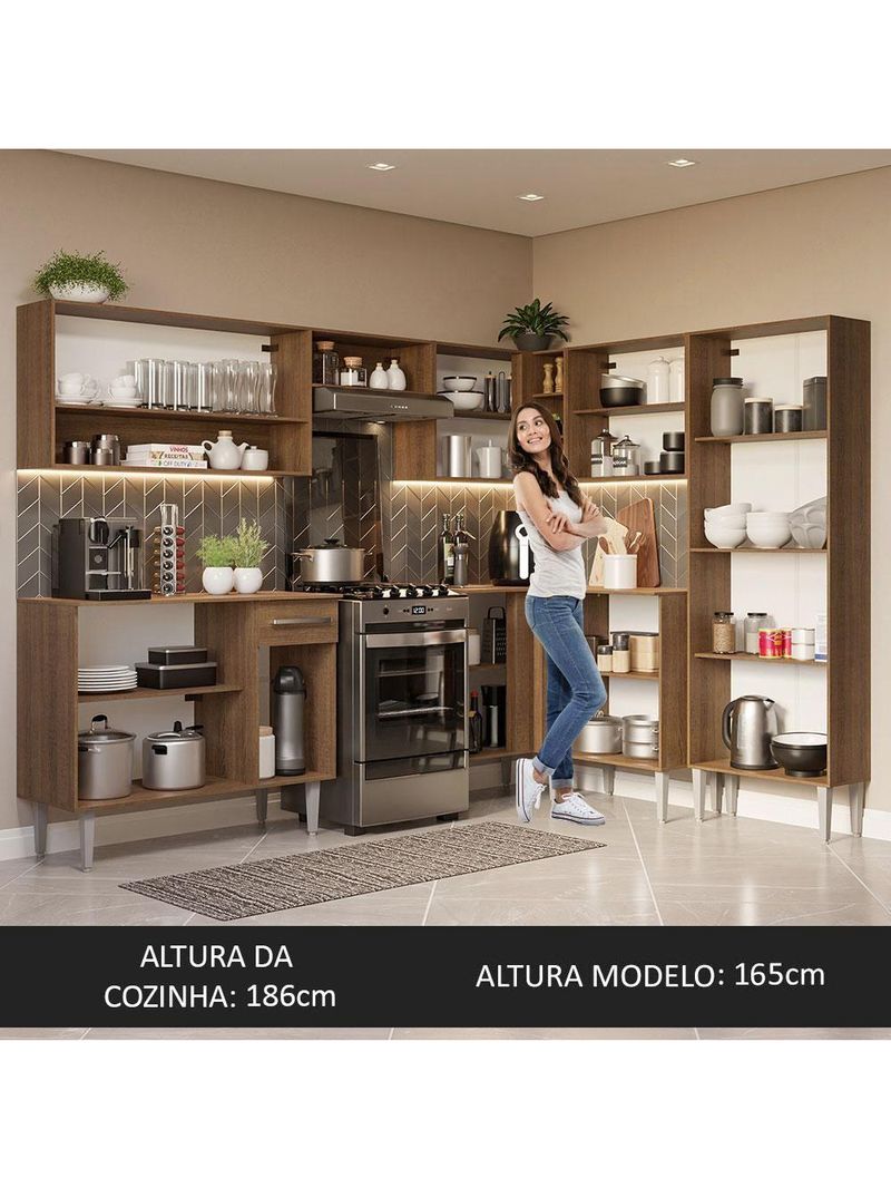 Armário De Cozinha Completa De Canto 417cm Rustic/Preto Emilly Madesa 02