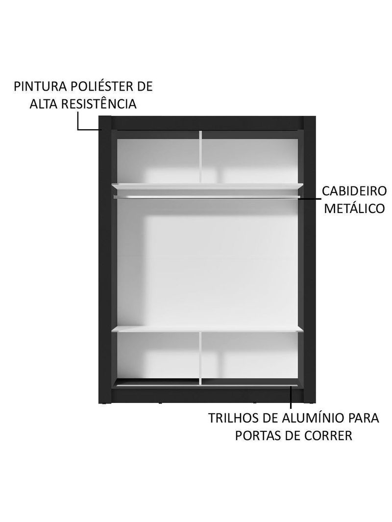 Guarda-roupa Solteiro 2 Portas Preto/Cinza Preto/Cinza