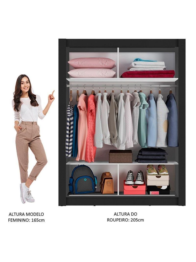 Guarda-roupa Solteiro 2 Portas Preto/Cinza Preto/Cinza