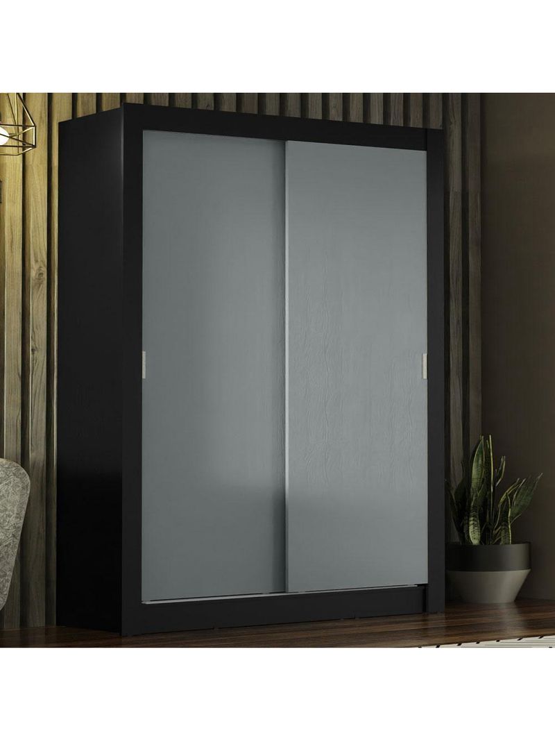 Guarda-roupa Solteiro 2 Portas Preto/Cinza Preto/Cinza
