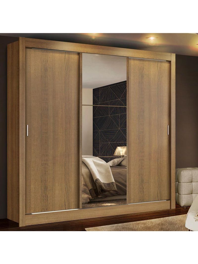 Guarda-Roupa Mônaco 3 Portas de Correr com 1 Espelho – Rustic | Madesa