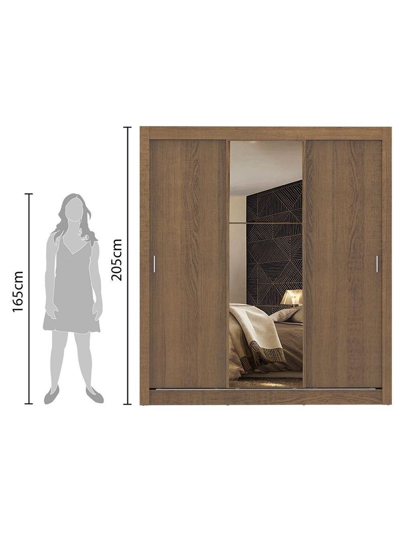 Guarda-Roupa Mônaco 3 Portas de Correr com 1 Espelho – Rustic | Madesa