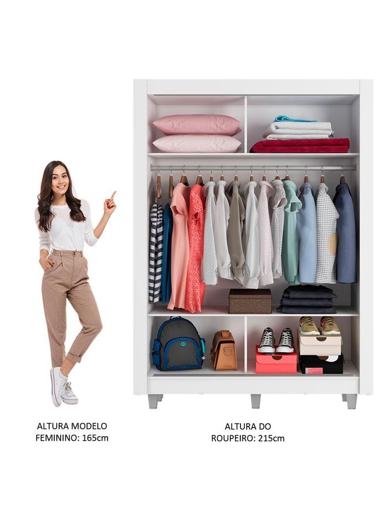 Guarda-roupa Solteiro Madesa Denver 2 Portas Correr Espelho