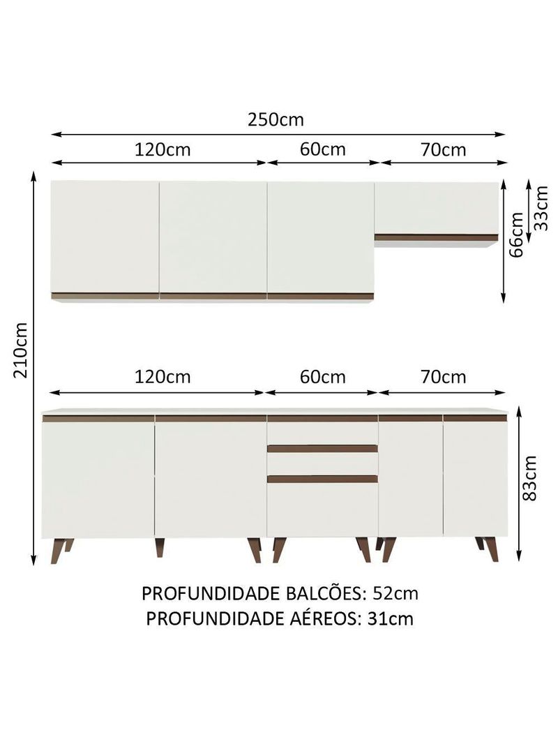 Cozinha Completa Reims com Armário e Balcão Branco Madesa