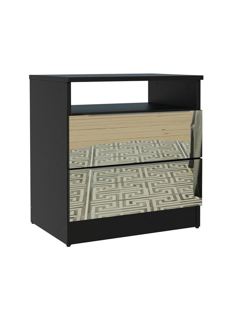 Mesa de Cabeceira Madesa 3227 2 Gavetas com Espelho Preto