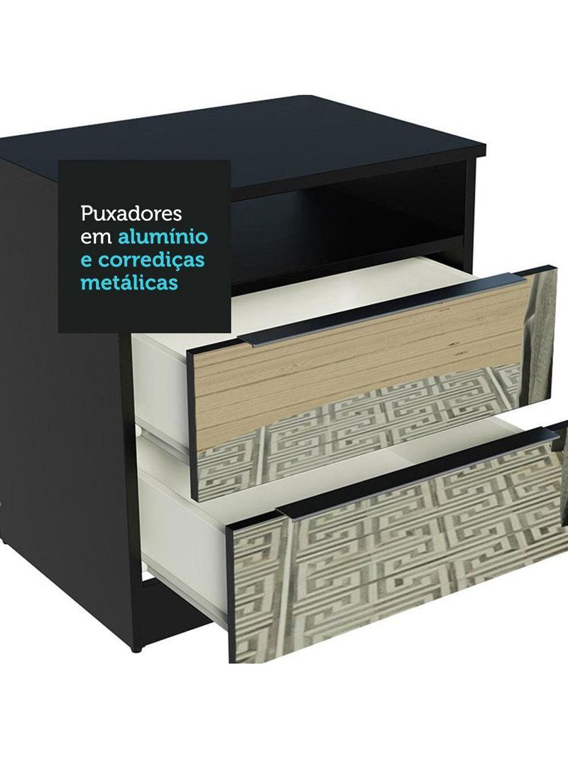 Mesa de Cabeceira Madesa 3227 2 Gavetas com Espelho Preto