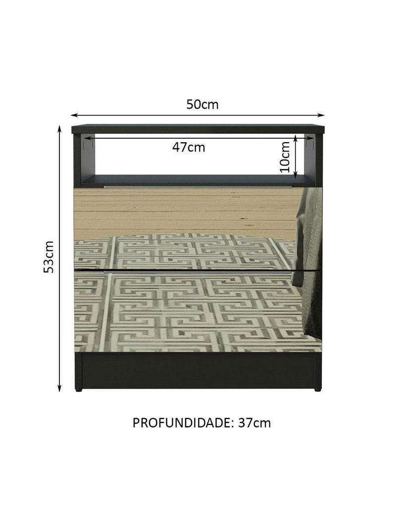 Mesa de Cabeceira Madesa 3227 2 Gavetas com Espelho Preto