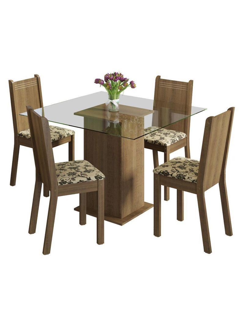 Conjunto Sala De Jantar Madesa Mesa Tampo Vidro 4 Cadeiras