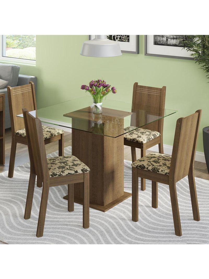 Conjunto Sala De Jantar Madesa Mesa Tampo Vidro 4 Cadeiras