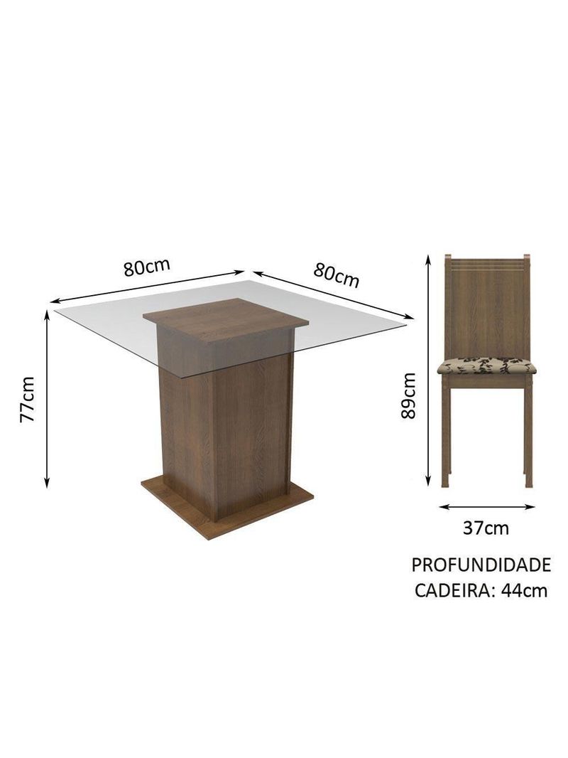 Conjunto Sala De Jantar Madesa Mesa Tampo Vidro 4 Cadeiras