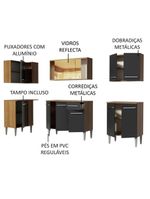 Armário De Cozinha Completa De Canto Madesa Emilly Play Balcão E Aéreo Vidro Reflex Rustic/preto