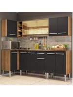Armário De Cozinha Completa De Canto Madesa Emilly Play Balcão E Aéreo Vidro Reflex Rustic/preto