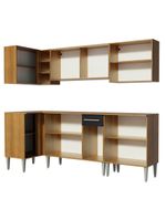 Armário De Cozinha Completa De Canto Madesa Emilly Play Balcão E Aéreo Vidro Reflex Rustic/preto