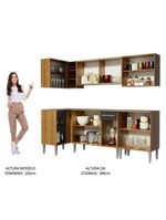 Armário De Cozinha Completa De Canto Madesa Emilly Play Balcão E Aéreo Vidro Reflex Rustic/preto