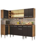 Armário De Cozinha Completa De Canto Madesa Emilly Play Balcão E Aéreo Vidro Reflex Rustic/preto