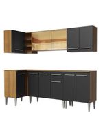 Armário De Cozinha Completa De Canto Madesa Emilly Play Balcão E Aéreo Vidro Reflex Rustic/preto