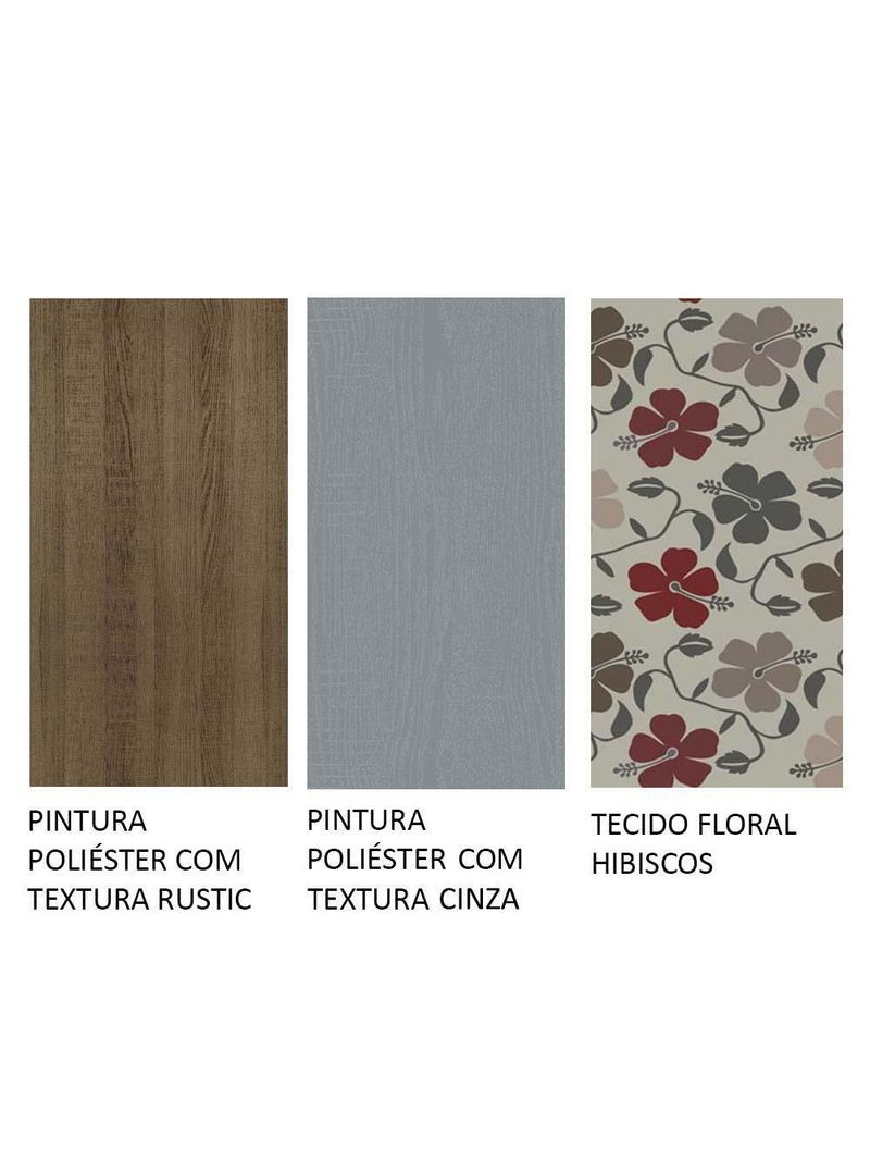 Conjunto Sala de Jantar Mesa Tampo de Madeira 4 Cadeiras – Rustic/Cinza/Floral Hibiscos – Samara Madesa