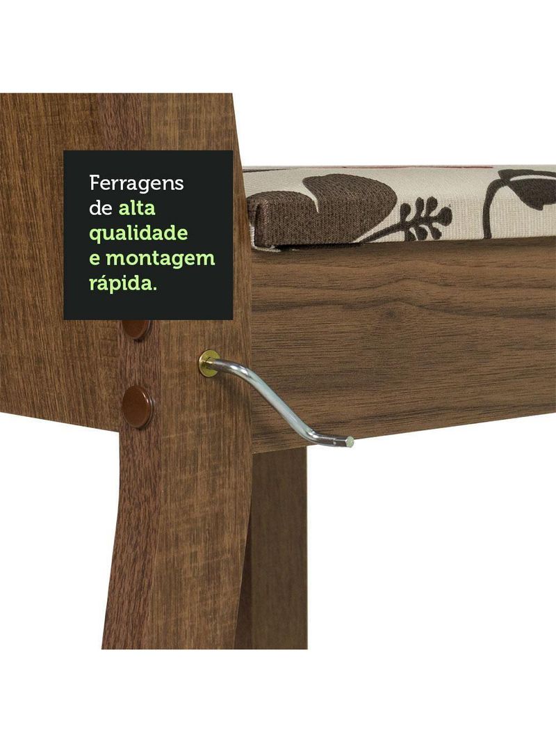 Conjunto Sala de Jantar Mesa Tampo de Madeira 4 Cadeiras – Rustic/Cinza/Floral Hibiscos – Samara Madesa