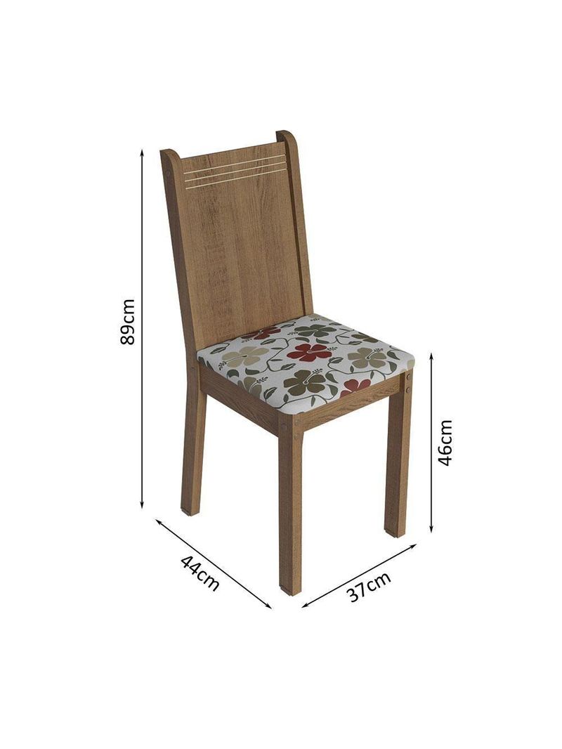 Conjunto Sala de Jantar Mesa Tampo de Madeira 4 Cadeiras – Rustic/Cinza/Floral Hibiscos – Samara Madesa