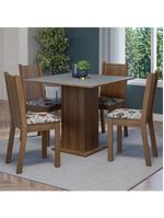 Conjunto Sala de Jantar Mesa Tampo de Madeira 4 Cadeiras – Rustic/Cinza/Floral Hibiscos – Samara Madesa