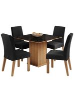 Conjunto Sala de Jantar Mesa Tampo de Vidro 4 Cadeiras Rustic/Preto Oxford – Evelin Madesa