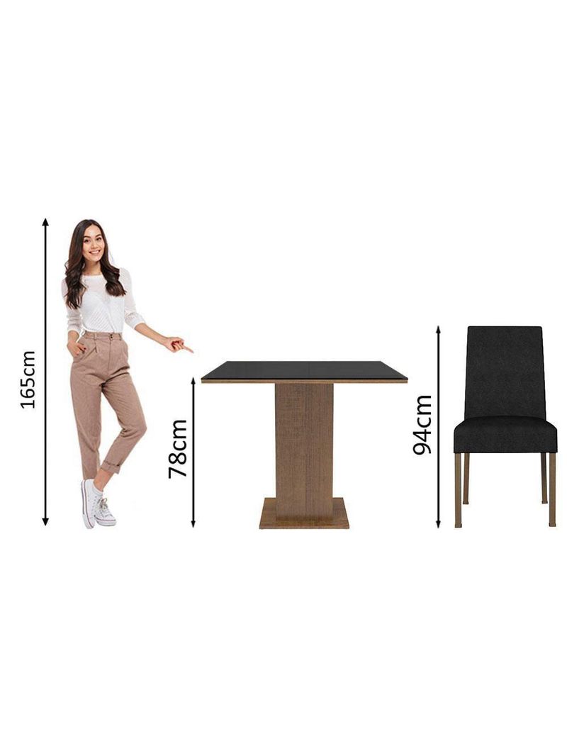 Conjunto Sala de Jantar Mesa Tampo de Vidro 4 Cadeiras Rustic/Preto Oxford – Evelin Madesa
