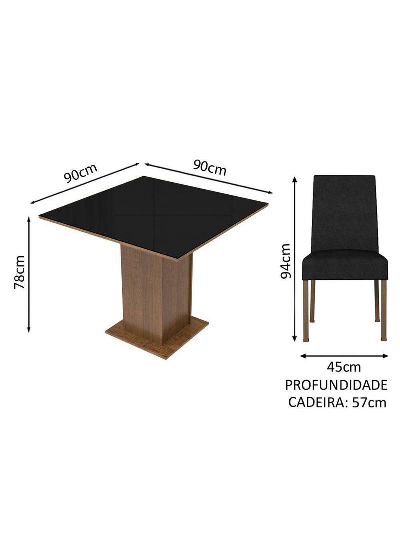 Conjunto Sala de Jantar Mesa Tampo de Vidro 4 Cadeiras Rustic/Preto Oxford – Evelin Madesa
