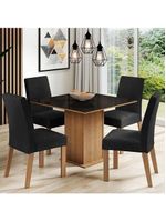 Conjunto Sala de Jantar Mesa Tampo de Vidro 4 Cadeiras Rustic/Preto Oxford – Evelin Madesa