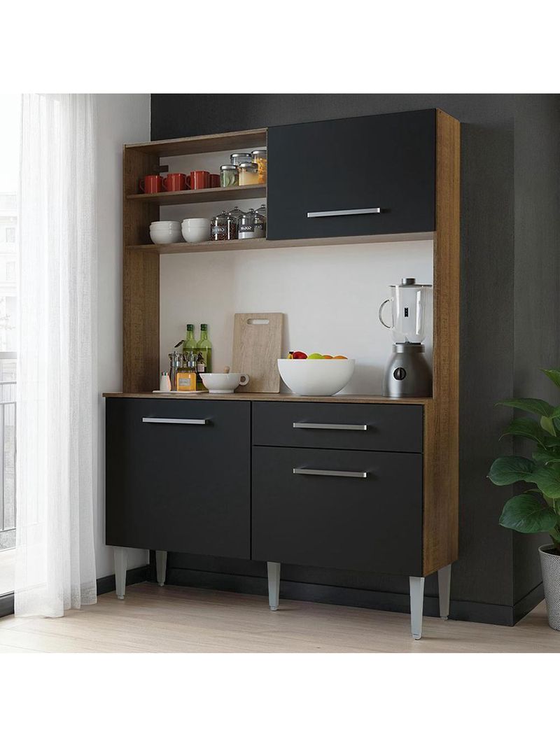 Cozinha Completa Compacta 120cm Life Rústico Preto Madesa