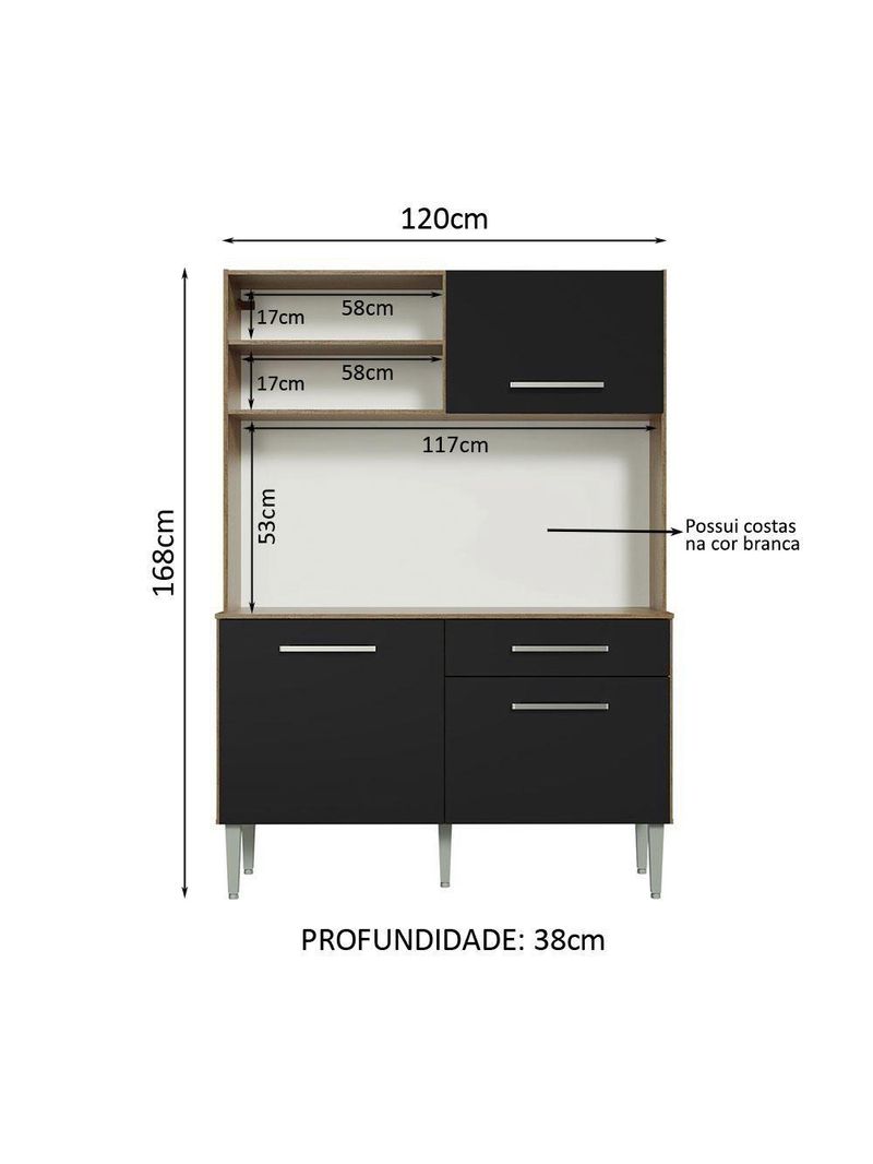 Cozinha Completa Compacta 120cm Life Rústico Preto Madesa