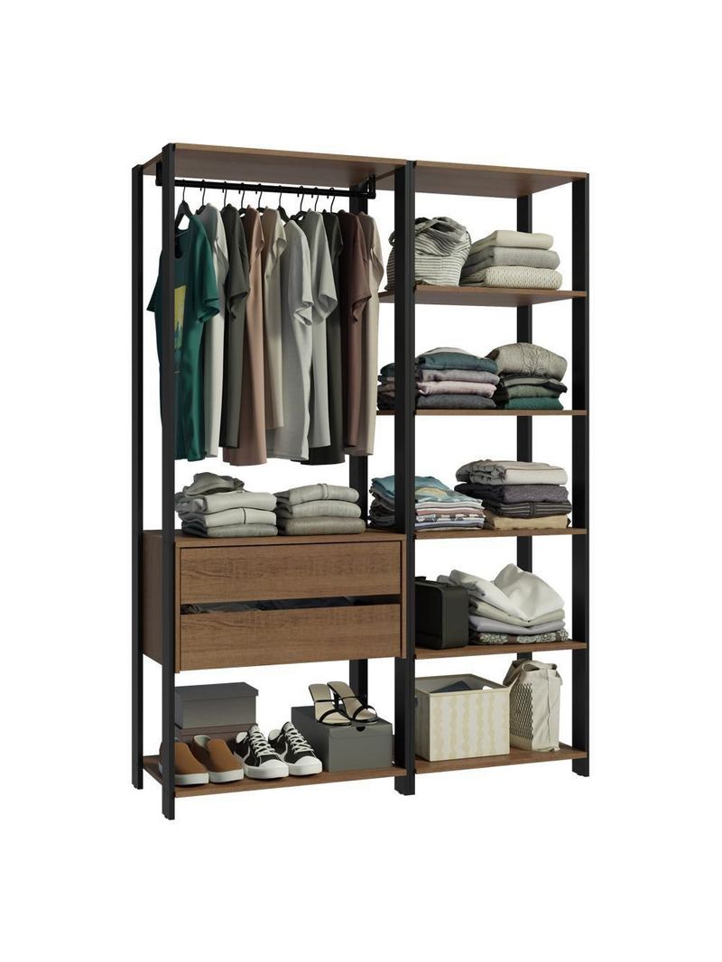 Guarda-Roupa Closet Modulado Valencia 2 Gavetas 129 cm – Rustic/Preto – Madesa XA