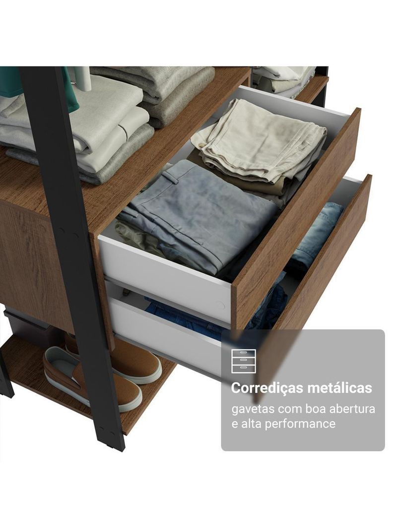 Guarda-Roupa Closet Modulado Valencia 2 Gavetas 129 cm – Rustic/Preto – Madesa XA