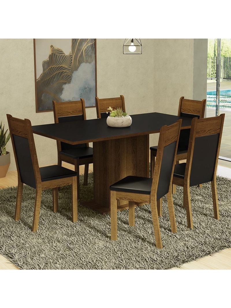 Kit Sala De Jantar Mesa 6 Cadeiras Preto Augusta