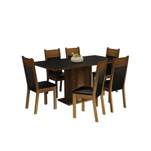 Conjunto Sala De Jantar Mesa Tampo De Madeira 6 Cadeiras Preto/Rustic Augusta Madesa Preto/Rustic