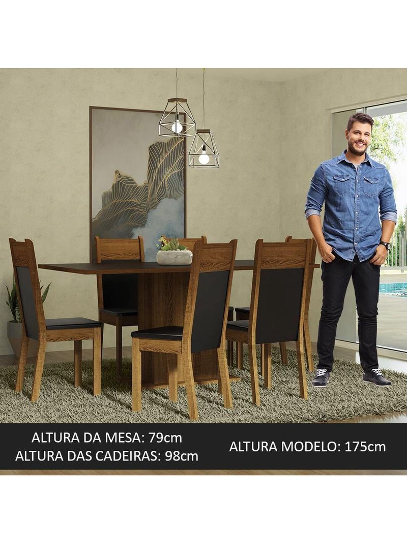 Kit Sala De Jantar Mesa 6 Cadeiras Preto Augusta
