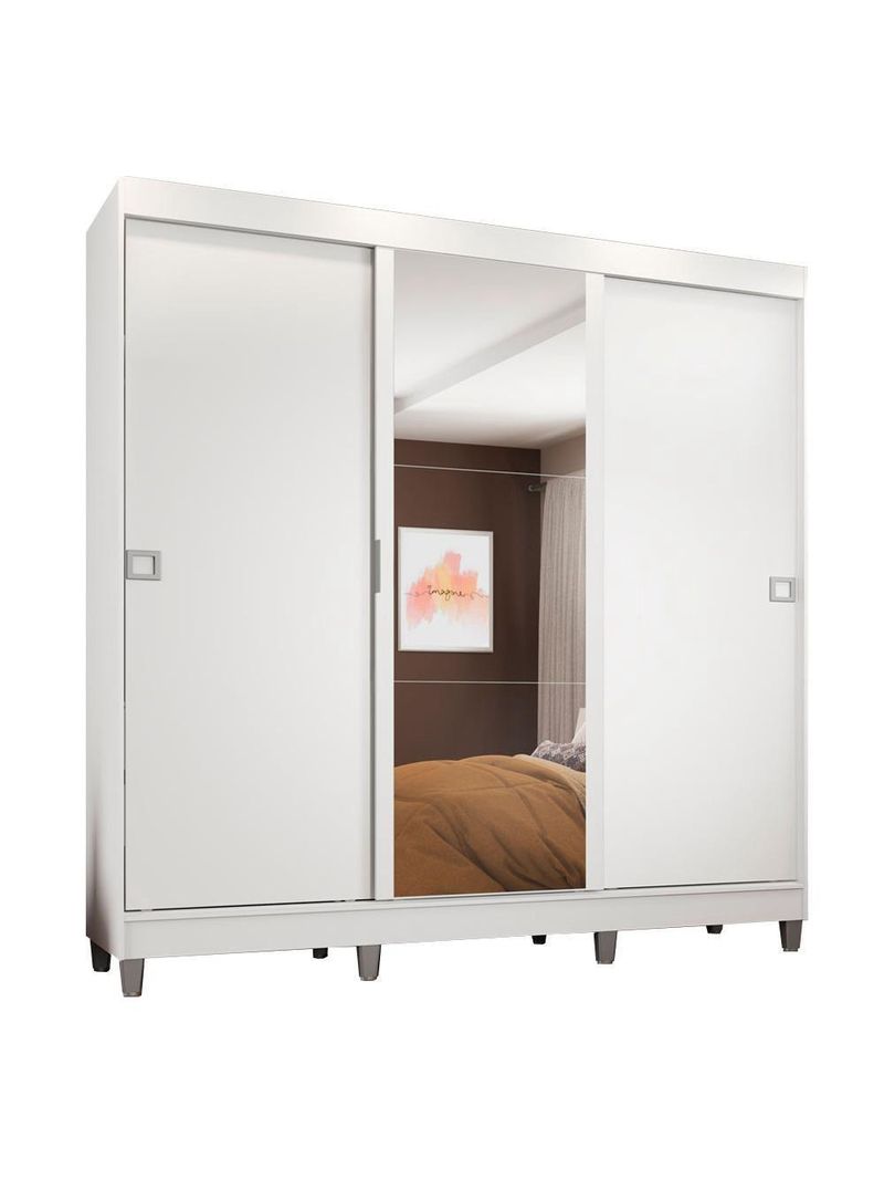 Guarda-Roupa Napoli 3 Portas 1 Espelho 8 Pés Branco Madesa