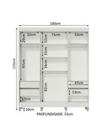 Guarda-Roupa Napoli 3 Portas 1 Espelho 8 Pés Branco Madesa