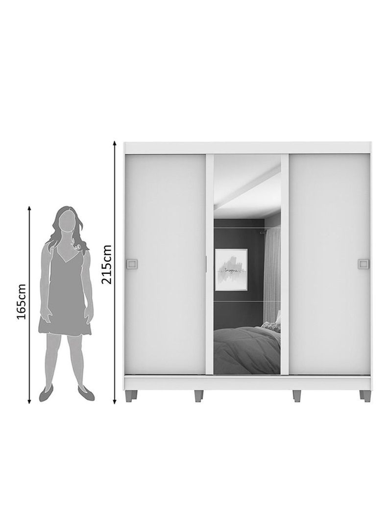 Guarda-Roupa Napoli 3 Portas 1 Espelho 8 Pés Branco Madesa
