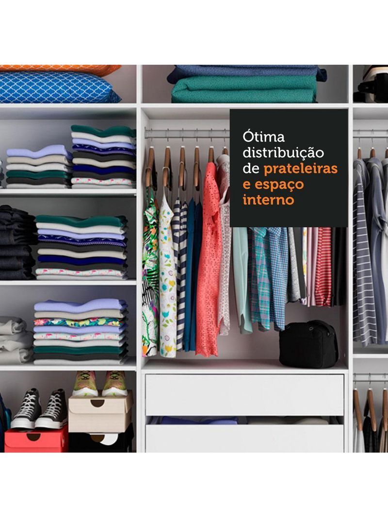 Guarda-Roupa Napoli 3 Portas 1 Espelho 8 Pés Branco Madesa