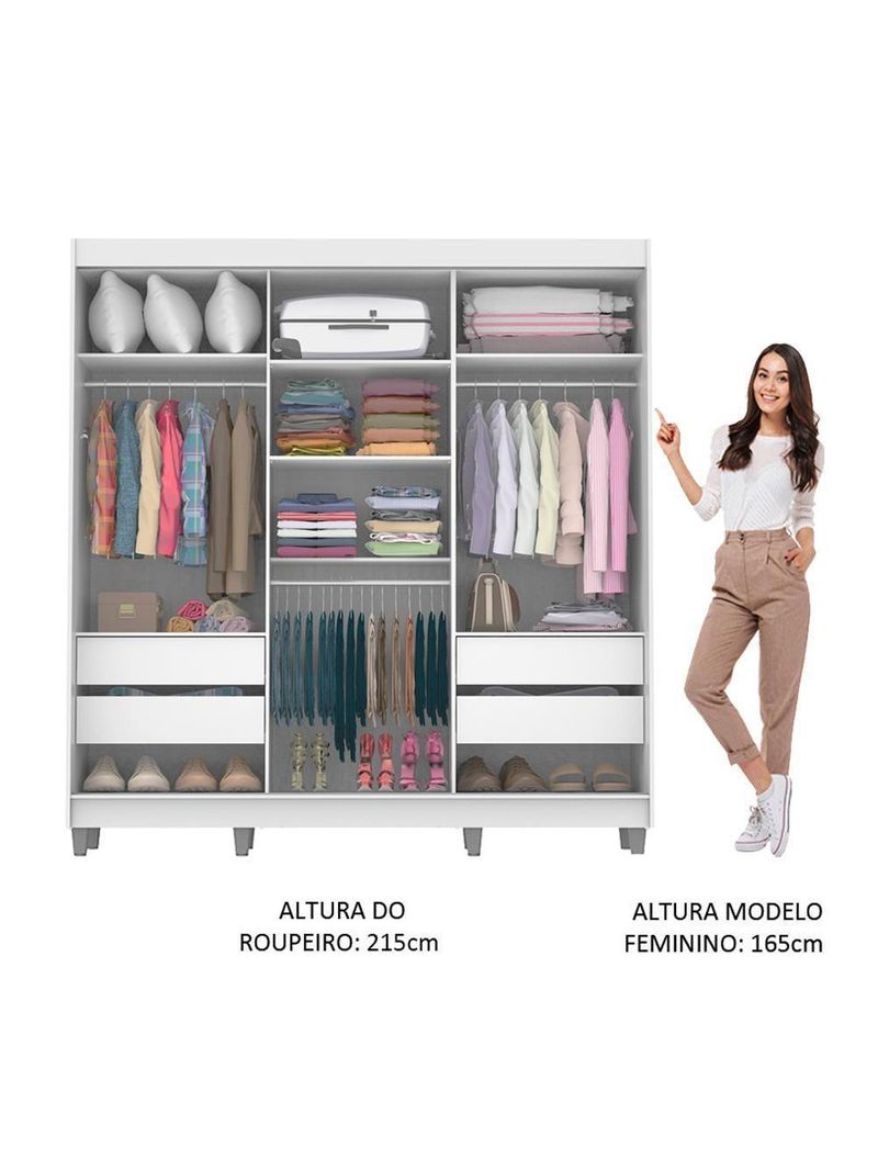 Guarda-Roupa Napoli 3 Portas 1 Espelho 8 Pés Branco Madesa
